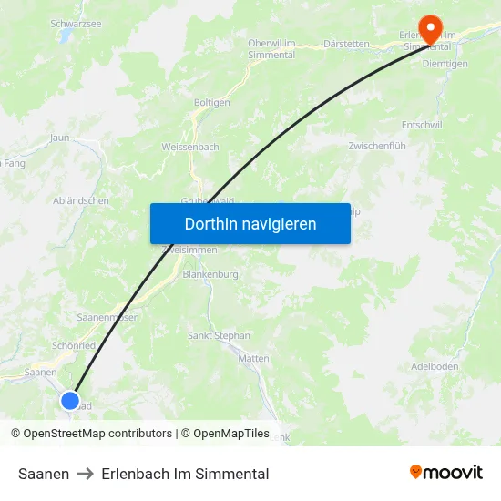 Saanen to Erlenbach Im Simmental map