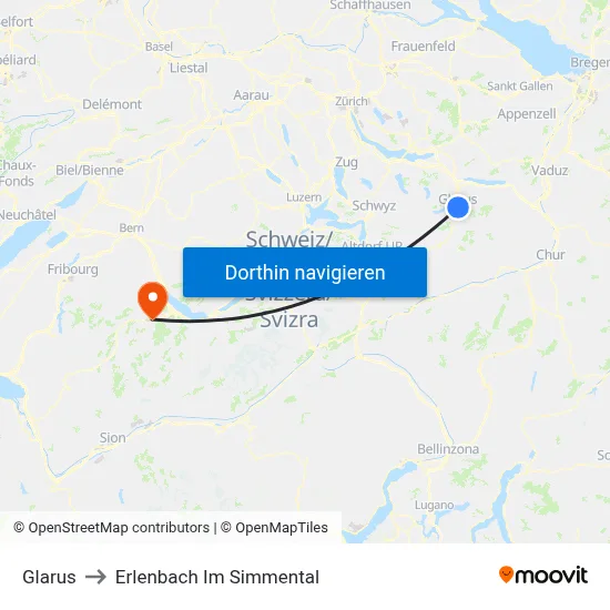 Glarus to Erlenbach Im Simmental map