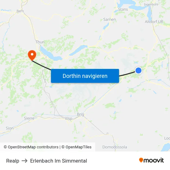 Realp to Erlenbach Im Simmental map