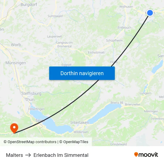 Malters to Erlenbach Im Simmental map