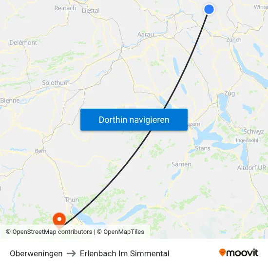 Oberweningen to Erlenbach Im Simmental map