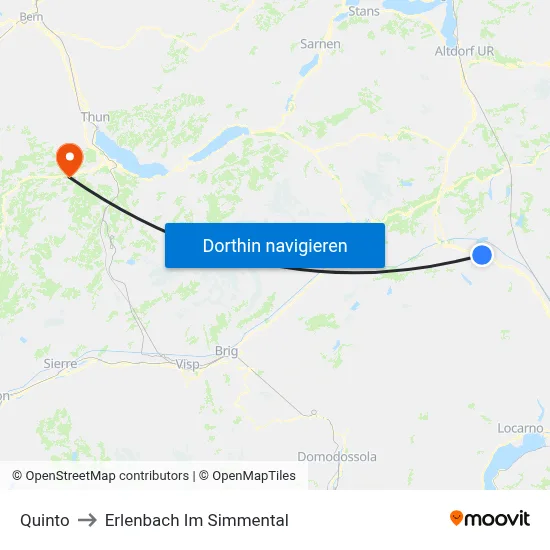 Quinto to Erlenbach Im Simmental map