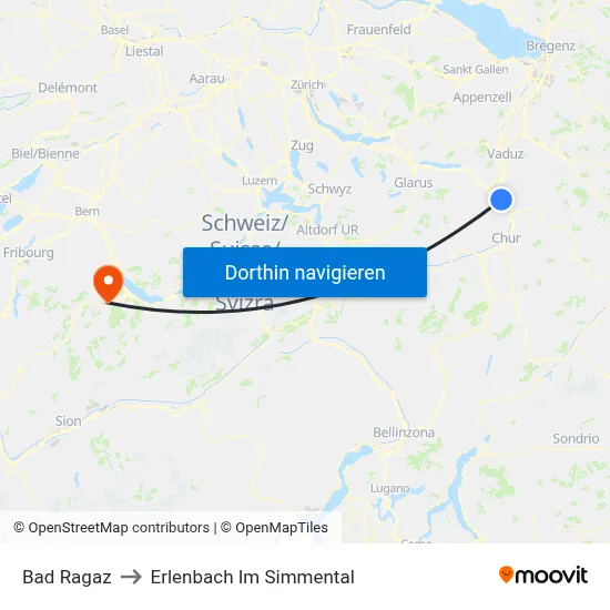 Bad Ragaz to Erlenbach Im Simmental map