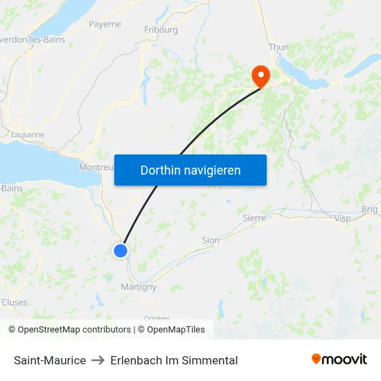 Saint-Maurice to Erlenbach Im Simmental map
