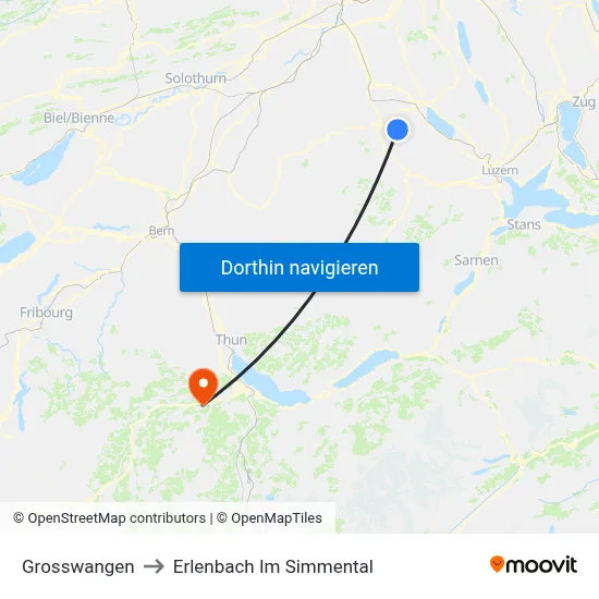 Grosswangen to Erlenbach Im Simmental map