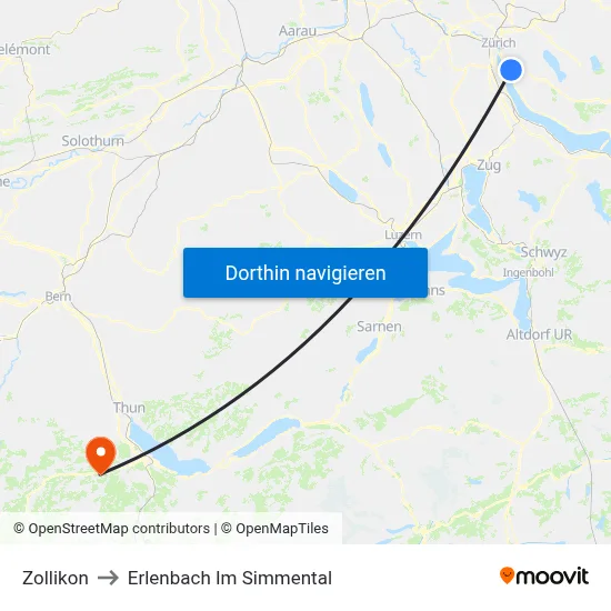 Zollikon to Erlenbach Im Simmental map
