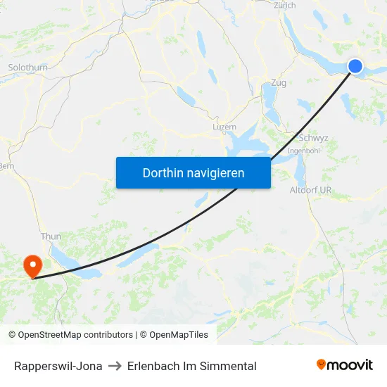 Rapperswil-Jona to Erlenbach Im Simmental map