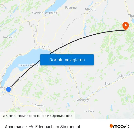 Annemasse to Erlenbach Im Simmental map