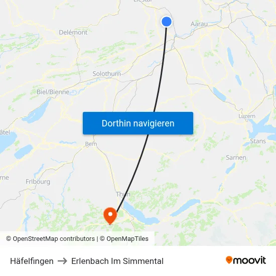 Häfelfingen to Erlenbach Im Simmental map