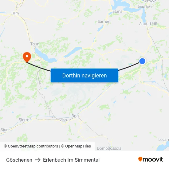 Göschenen to Erlenbach Im Simmental map