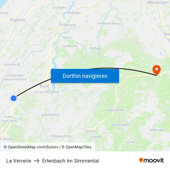 La Verrerie to Erlenbach Im Simmental map