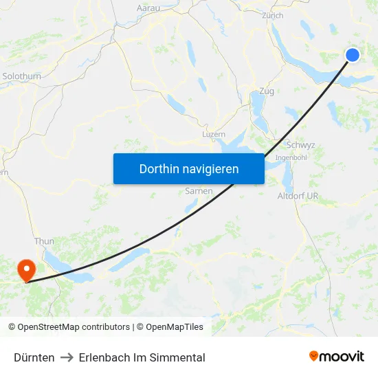 Dürnten to Erlenbach Im Simmental map