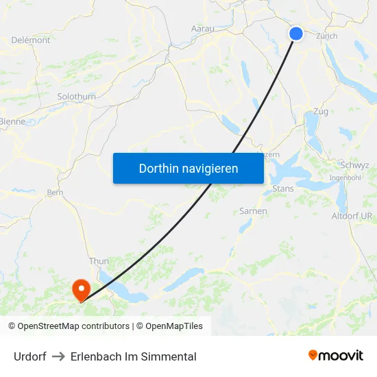 Urdorf to Erlenbach Im Simmental map
