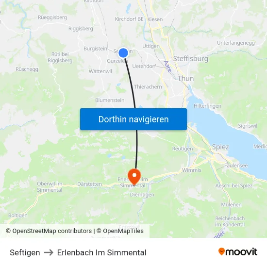 Seftigen to Erlenbach Im Simmental map