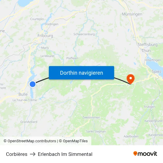 Corbières to Erlenbach Im Simmental map