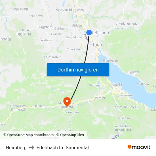 Heimberg to Erlenbach Im Simmental map