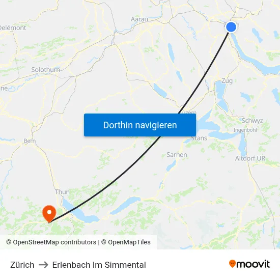 Zürich to Erlenbach Im Simmental map