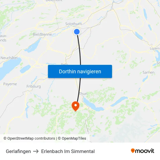 Gerlafingen to Erlenbach Im Simmental map
