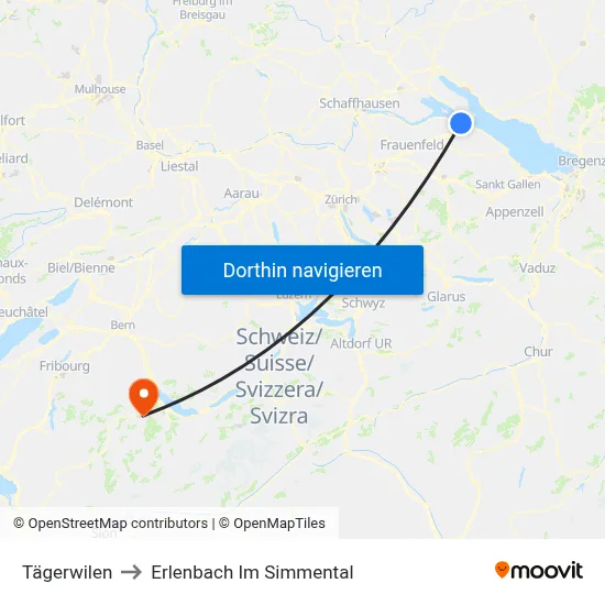 Tägerwilen to Erlenbach Im Simmental map