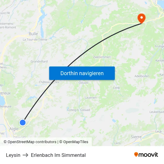 Leysin to Erlenbach Im Simmental map