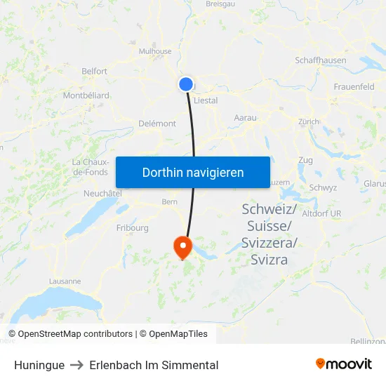 Huningue to Erlenbach Im Simmental map