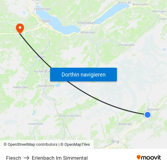 Fiesch to Erlenbach Im Simmental map