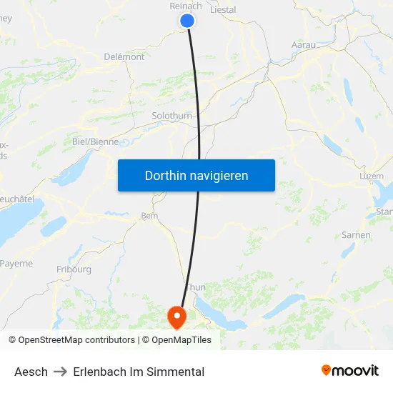 Aesch to Erlenbach Im Simmental map