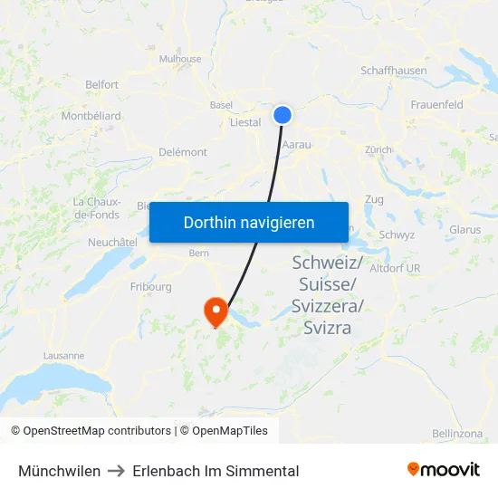 Münchwilen to Erlenbach Im Simmental map
