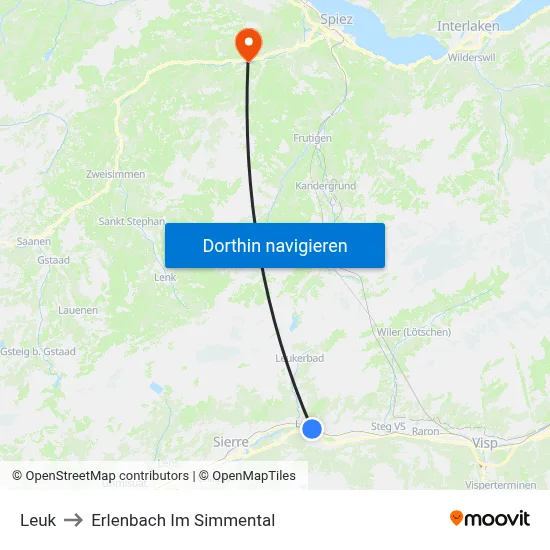 Leuk to Erlenbach Im Simmental map