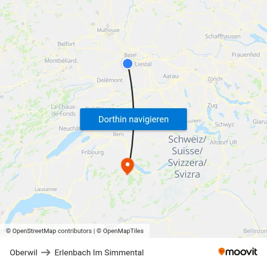Oberwil to Erlenbach Im Simmental map