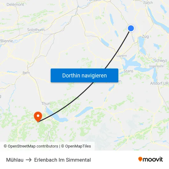 Mühlau to Erlenbach Im Simmental map