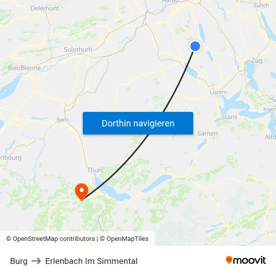 Burg to Erlenbach Im Simmental map