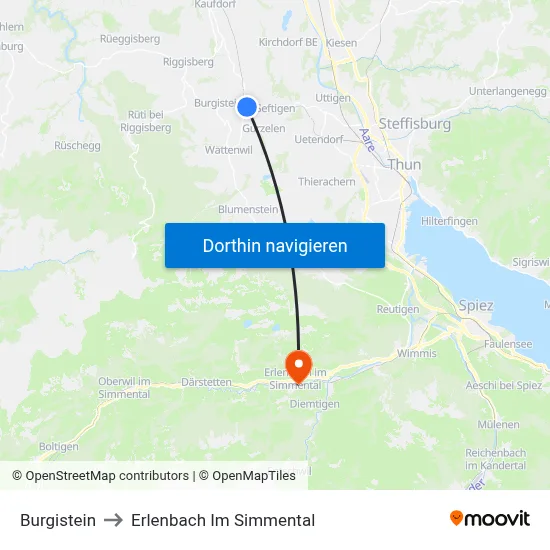 Burgistein to Erlenbach Im Simmental map