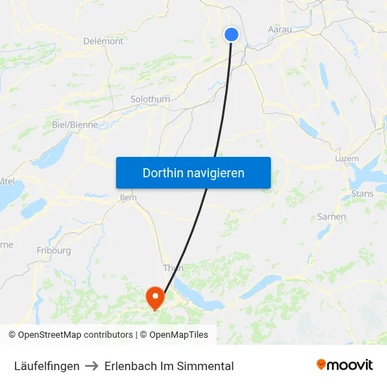 Läufelfingen to Erlenbach Im Simmental map