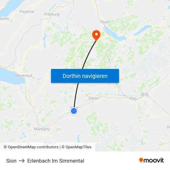 Sion to Erlenbach Im Simmental map