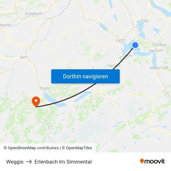 Weggis to Erlenbach Im Simmental map