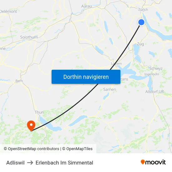 Adliswil to Erlenbach Im Simmental map