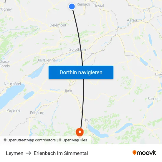 Leymen to Erlenbach Im Simmental map