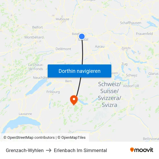 Grenzach-Wyhlen to Erlenbach Im Simmental map