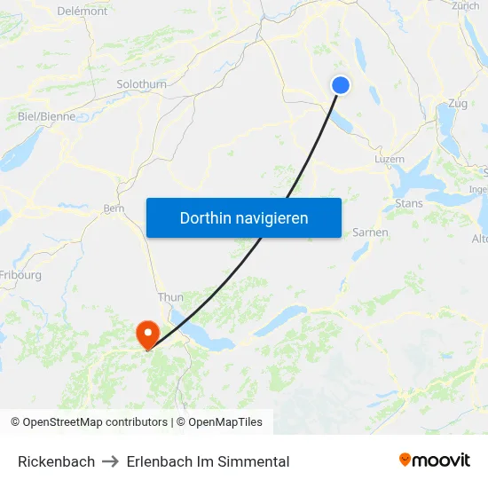 Rickenbach to Erlenbach Im Simmental map