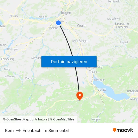 Bern to Erlenbach Im Simmental map