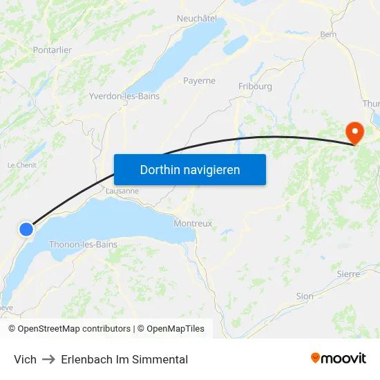 Vich to Erlenbach Im Simmental map