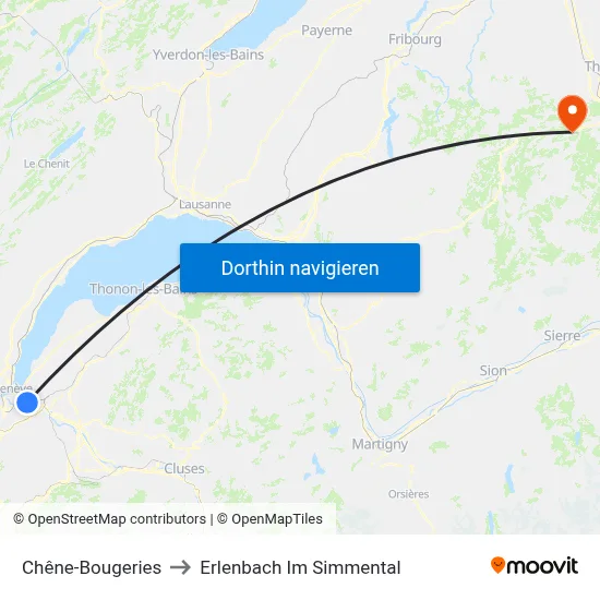 Chêne-Bougeries to Erlenbach Im Simmental map