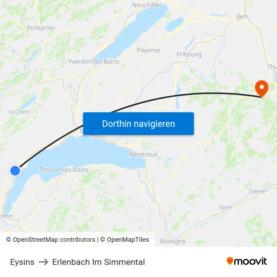 Eysins to Erlenbach Im Simmental map