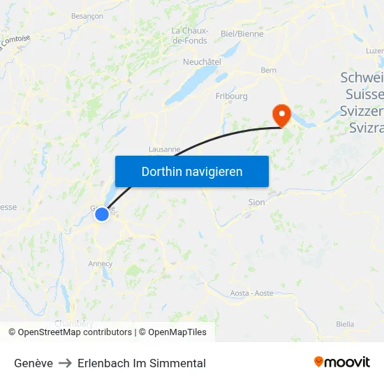 Genève to Erlenbach Im Simmental map