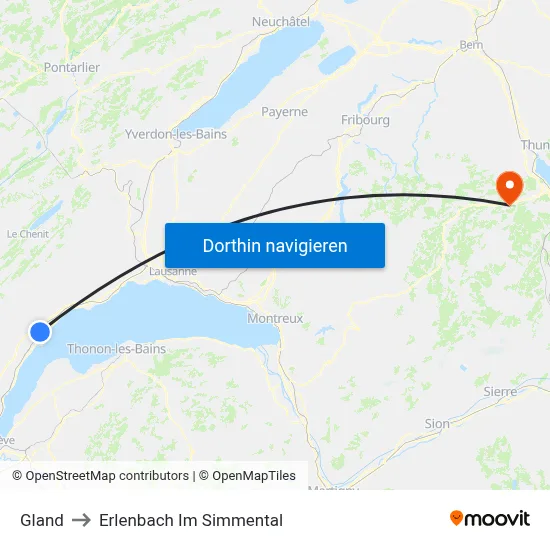 Gland to Erlenbach Im Simmental map