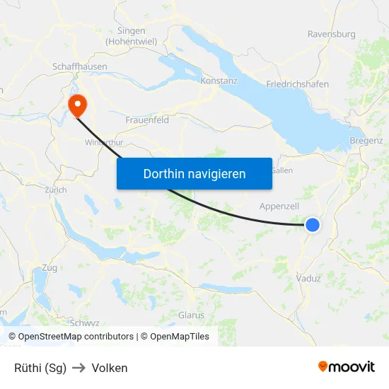 Rüthi (Sg) to Volken map