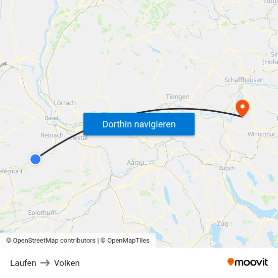 Laufen to Volken map