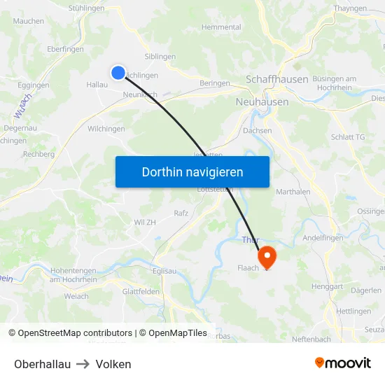 Oberhallau to Volken map