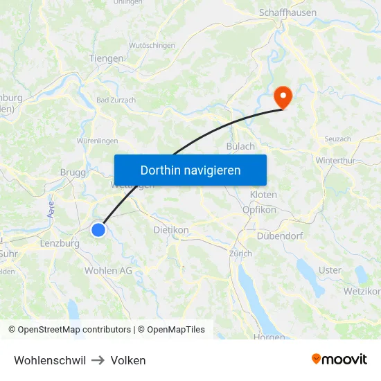 Wohlenschwil to Volken map